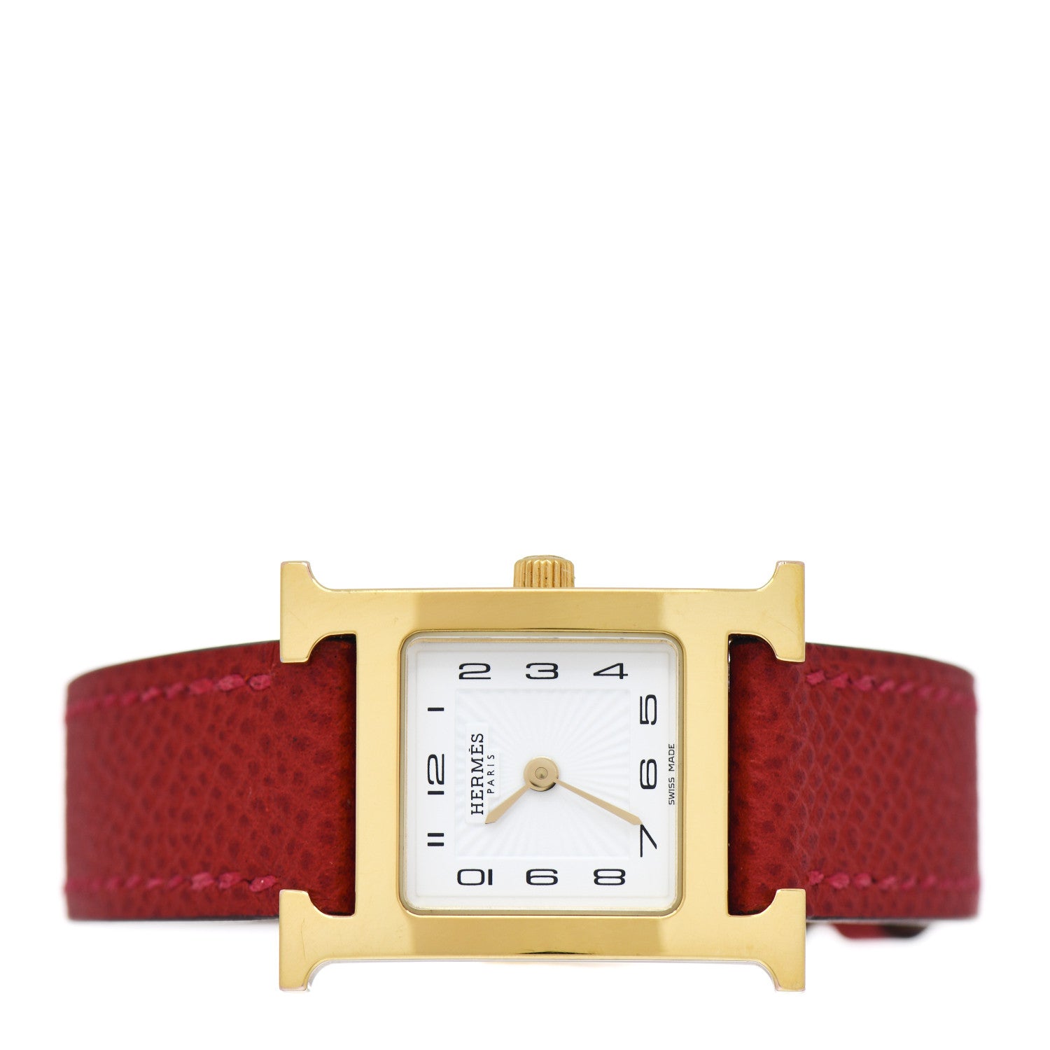 Hermes Stainless Steel Epsom 21mm Heure H Hour Quartz Watch Rouge 2 of 5