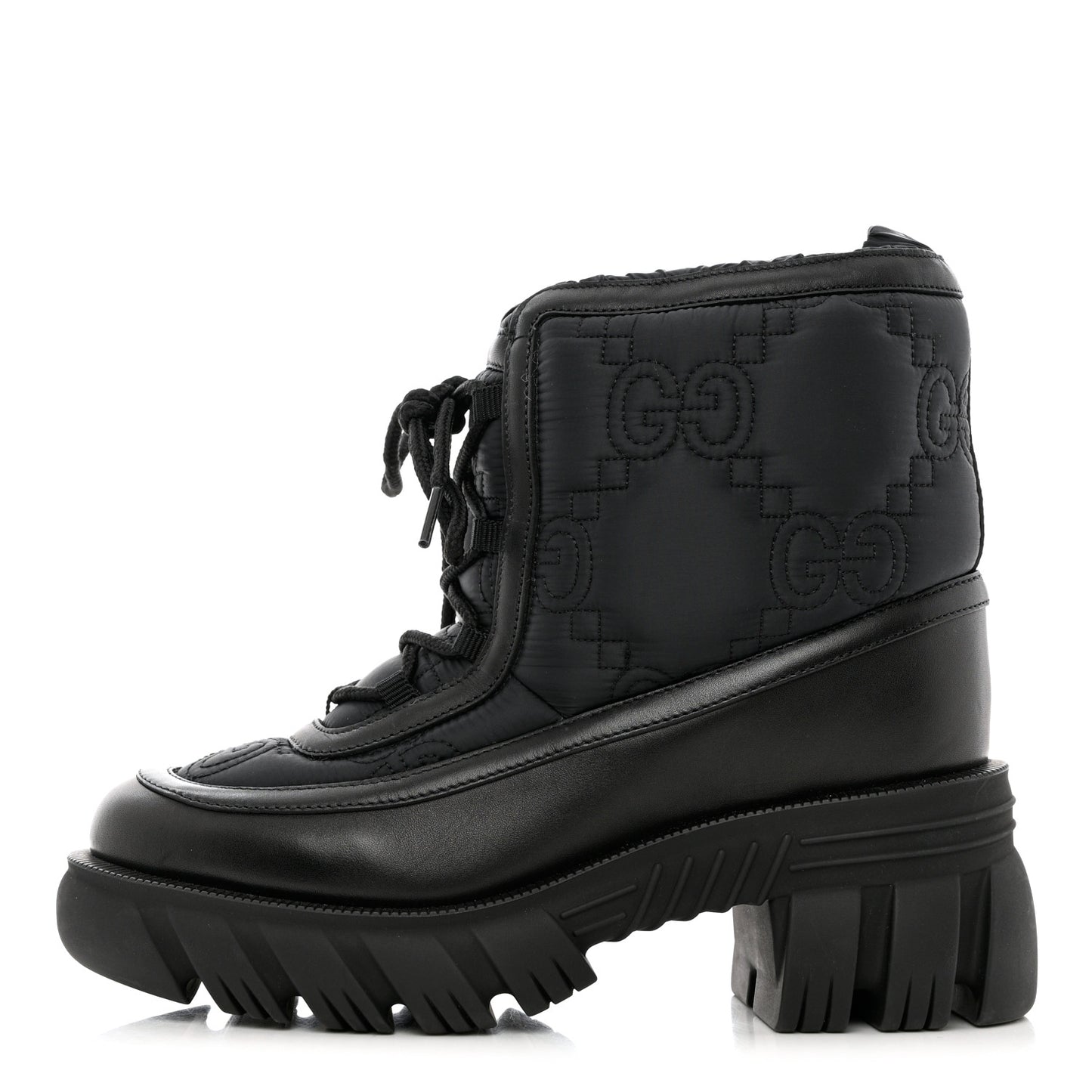 Nylon Calfskin GG Matelasse Lace Up Platform Ankle Boots 36 Black