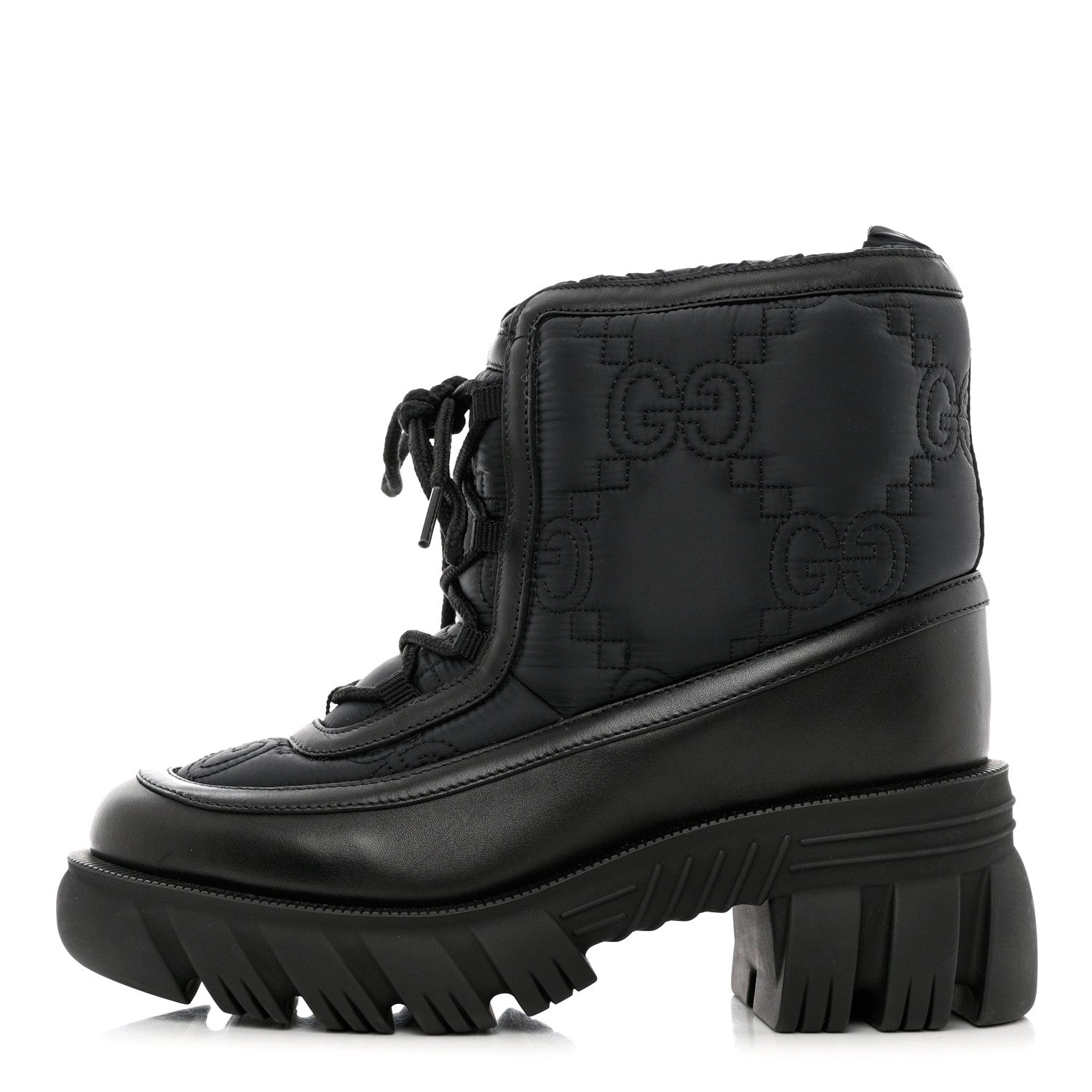 Gucci Nylon Calfskin GG Matelasse Lace Up Platform Ankle Boots 36 Black 1 of 11