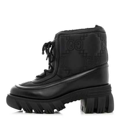 Gucci Nylon Calfskin GG Matelasse Lace Up Platform Ankle Boots 36 Black 1 of 11