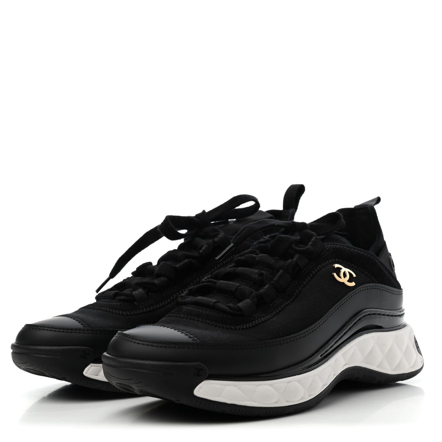 Velvet Calfskin Mixed Fibers CC Sneakers 37 Black