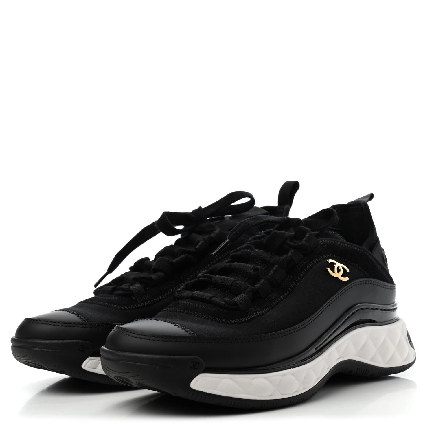 Chanel Velvet Calfskin Mixed Fibers CC Sneakers 37 Black 3 of 4