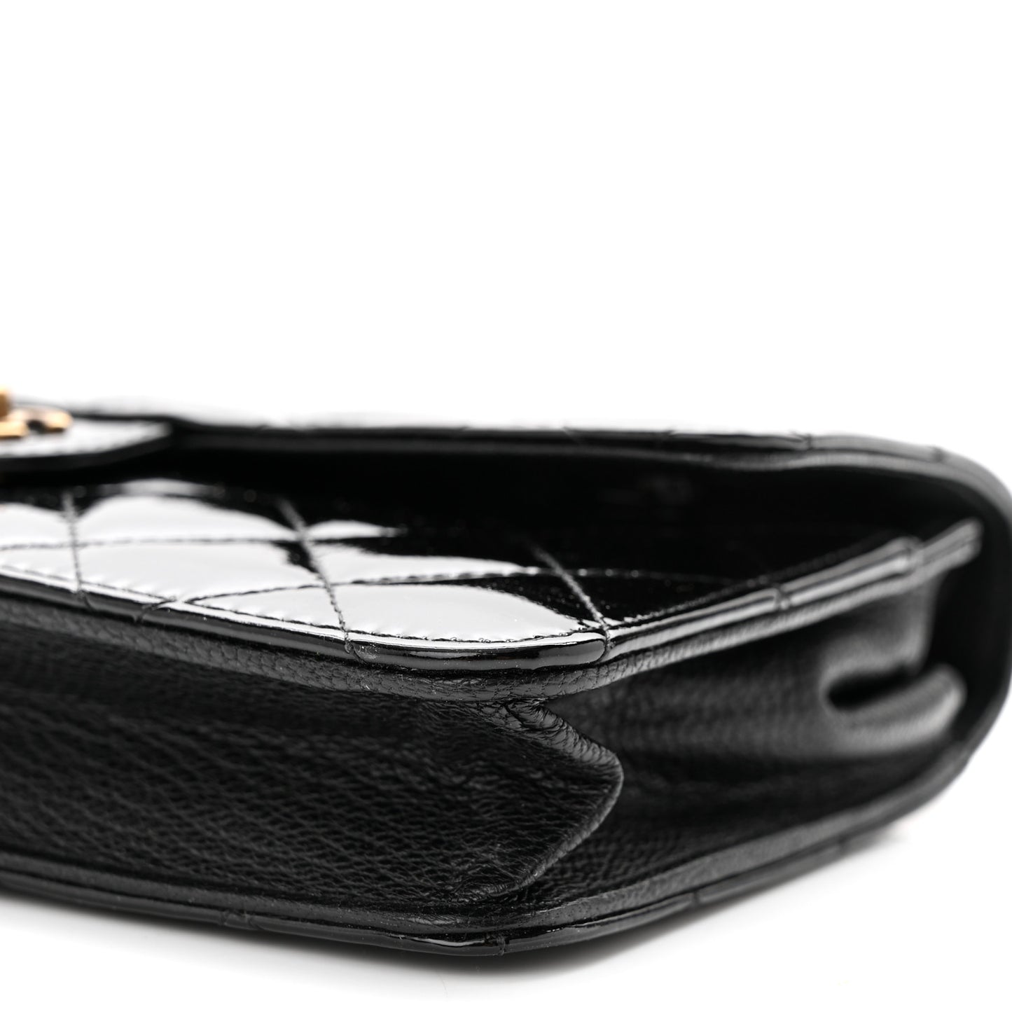 Patent Goatskin Quilted CC Eyelet Wallet On Chain WOC Black