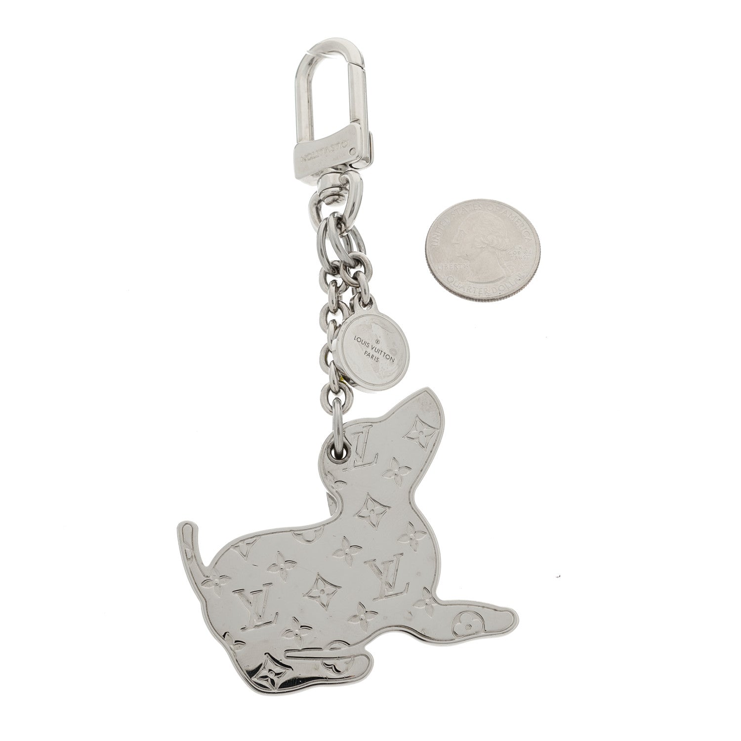 Louis Vuitton Metal Monogram Dog Bag Charm Key Holder Silver 2 of 3