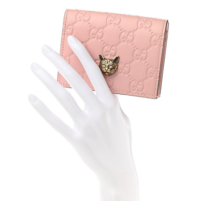 Gucci Guccissima Signature Crystal Cat Card Case Wallet Light Candy Pink 2 of 10