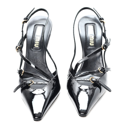 Miu Miu Vernice Buckle Slingback Pumps 38 Black 3 of 8