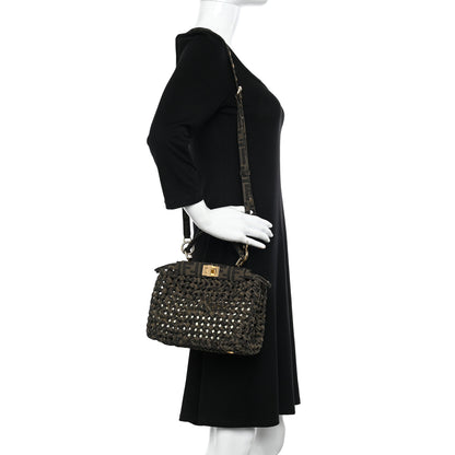 Fendi Fabric Jacquard FF 1974 Woven Knotted Mini Peekaboo Iconic Satchel Tobacco Moro 2 of 9