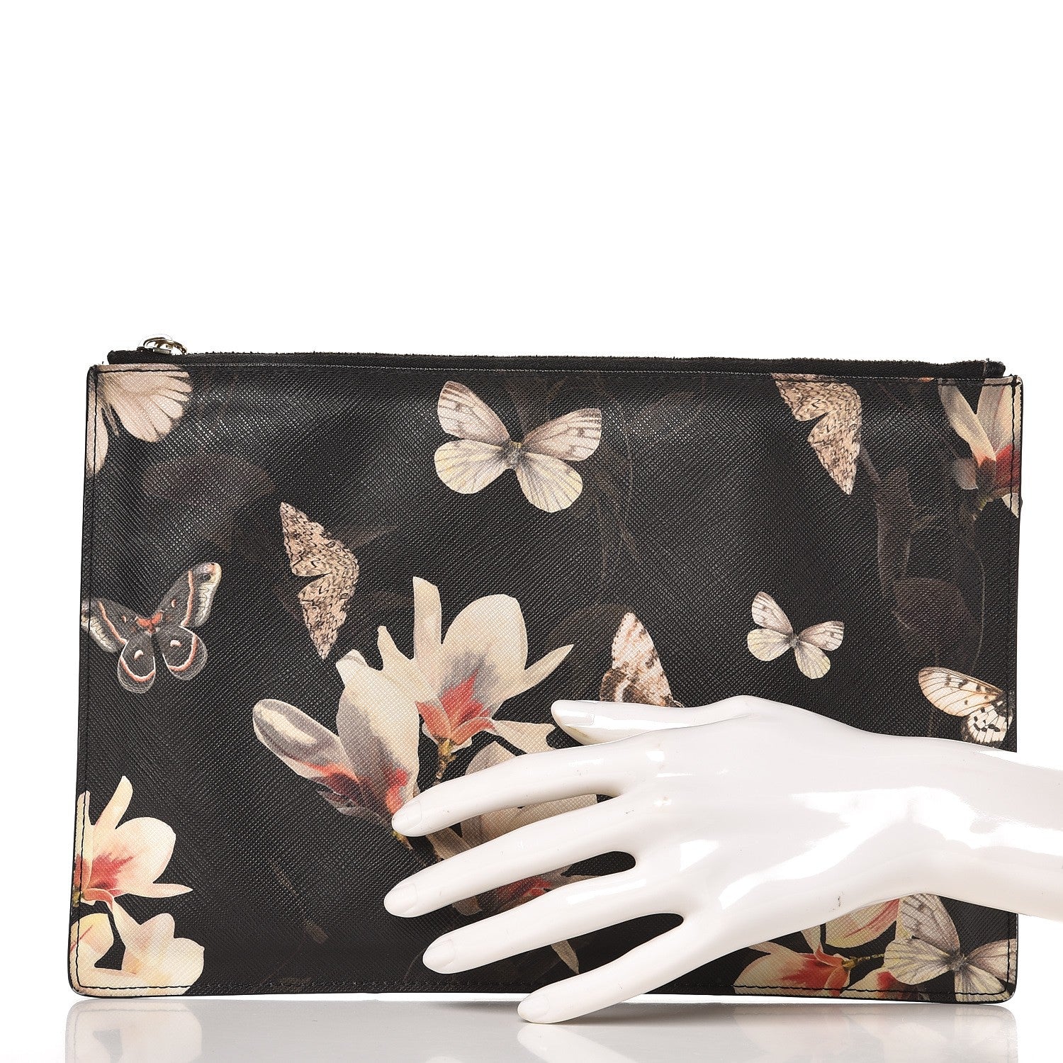 Givenchy Textured Coated Canvas Magnolia and Moth Print Large Zip Pouch Black 2 of 10