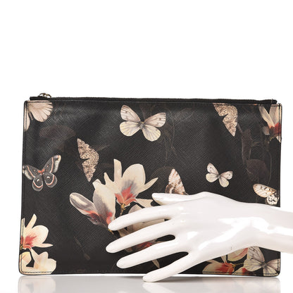 Givenchy Textured Coated Canvas Magnolia and Moth Print Large Zip Pouch Black 2 of 10