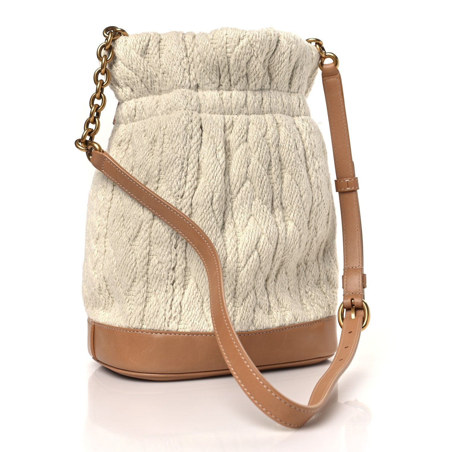 Saint Laurent Calfskin Tessuto Treccia Knit Le Maillon Bucket Bag Soy Milk 3 of 11