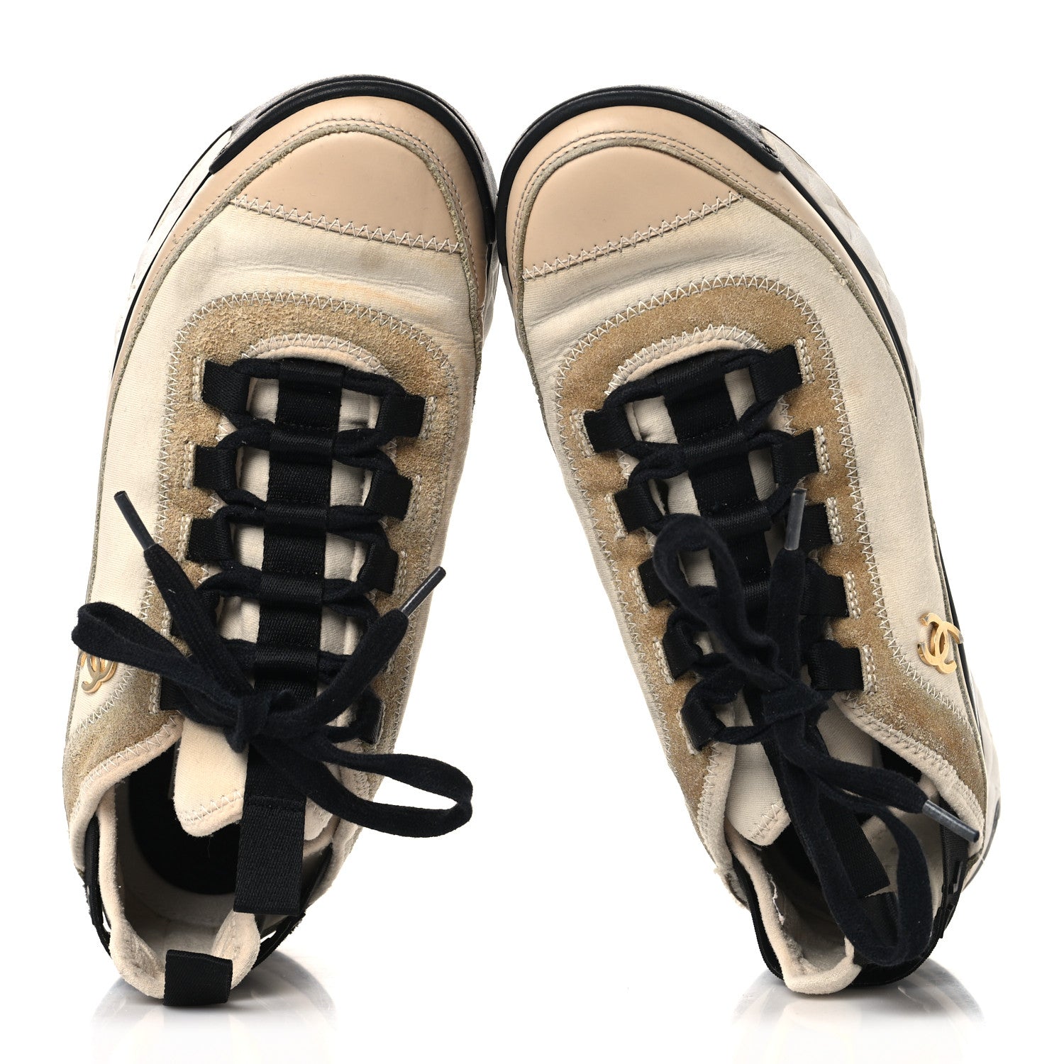 Chanel Velvet Calfskin Mixed Fibers CC Sneakers 37 Beige 2 of 10