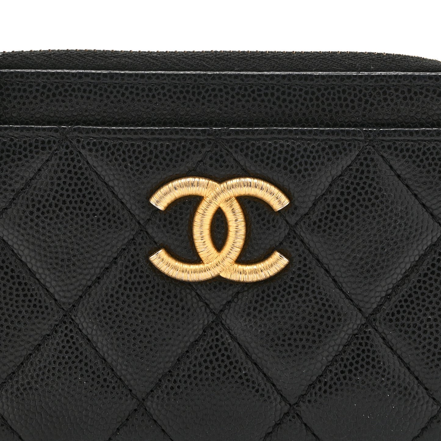 Caviar Quilted CC Zip Around Card Holder Black