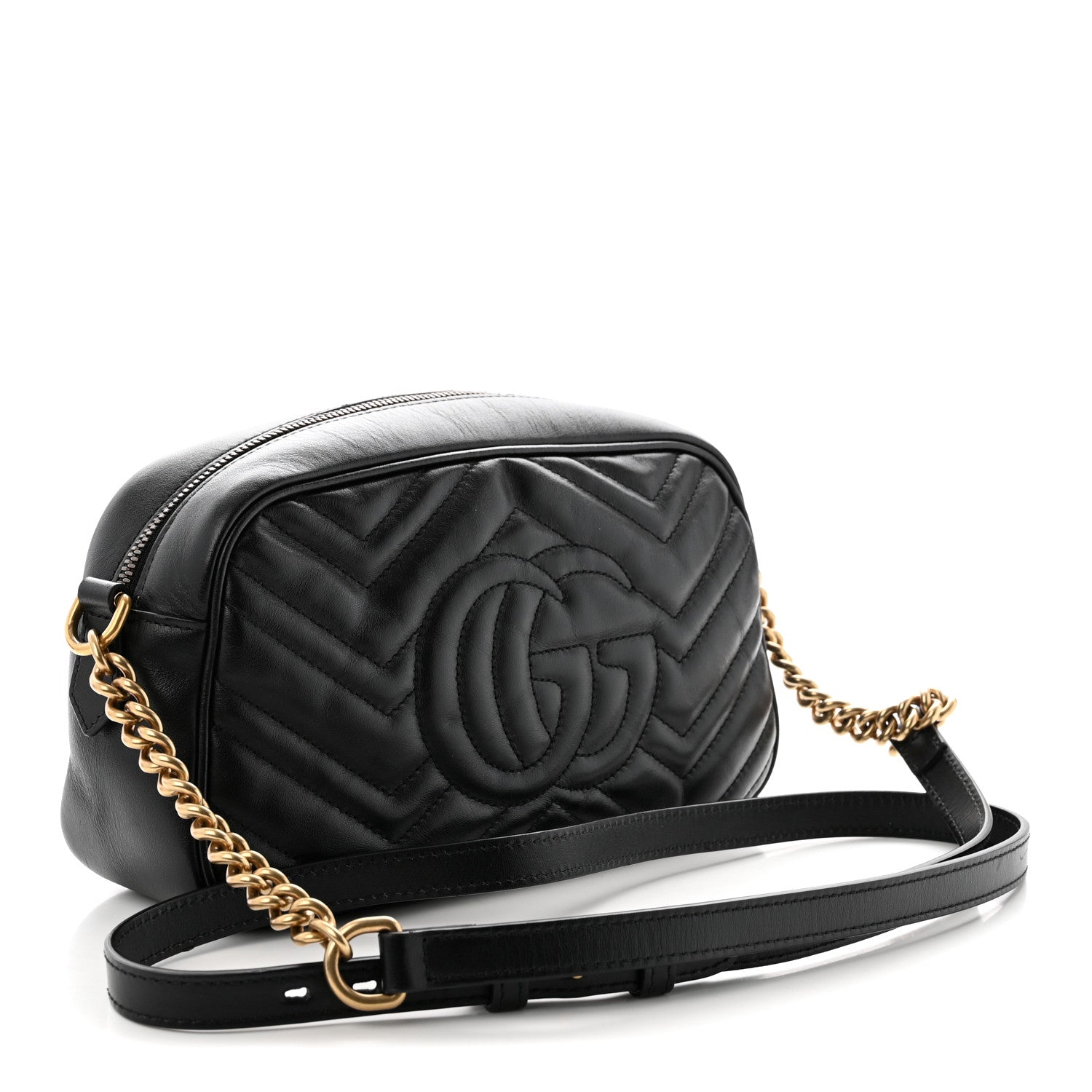 Gucci Calfskin Matelasse Small GG Marmont Chain Shoulder Bag Black Black 2 of 9