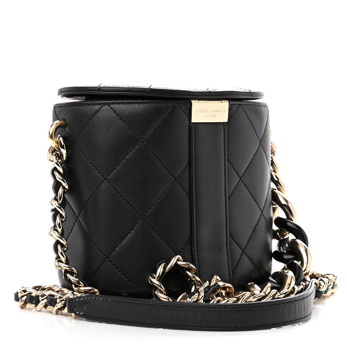 Lambskin Resin Elegant Chain Vanity Case Black