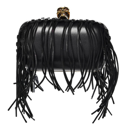 Alexander McQueen Calfskin Fringe Crystal Skull Box Clutch Black 1 of 7
