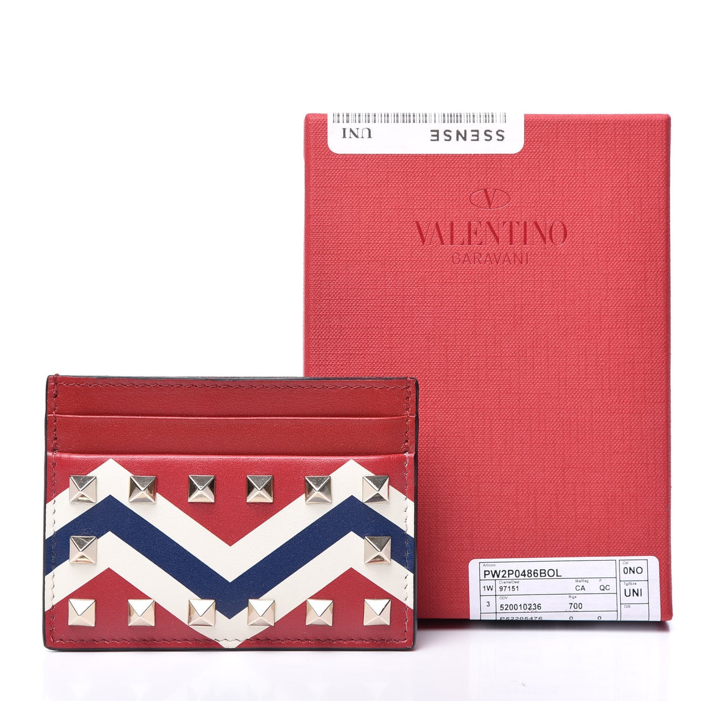 Vitello Zig Zag Print Rockstud Card Holder Blue Red