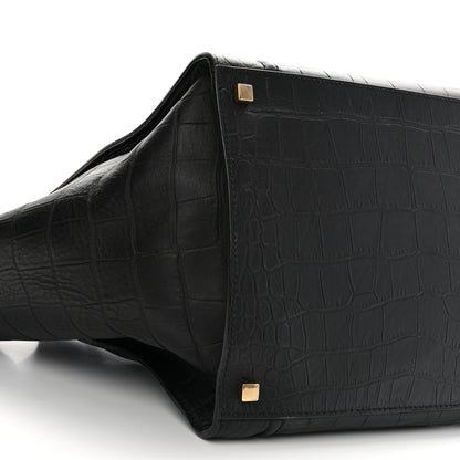 Celine Crocodile Embossed Calfskin Medium Phantom Luggage Black 8 of 10