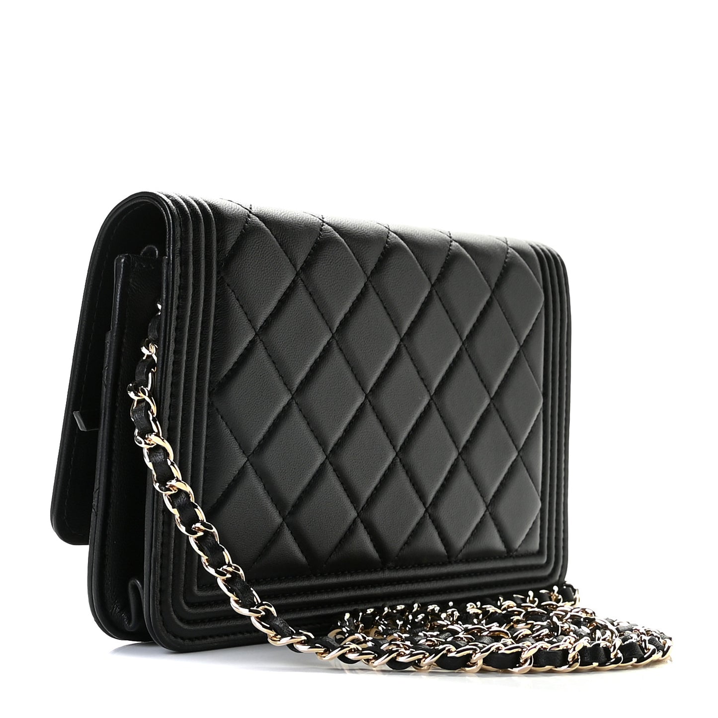 Lambskin Quilted Boy Wallet On Chain WOC Black