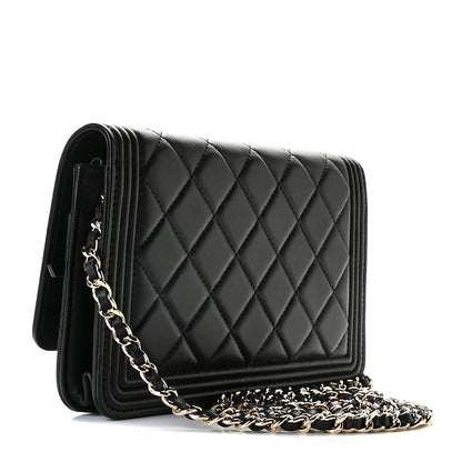 Chanel Lambskin Quilted Boy Wallet On Chain WOC Black 3 of 10