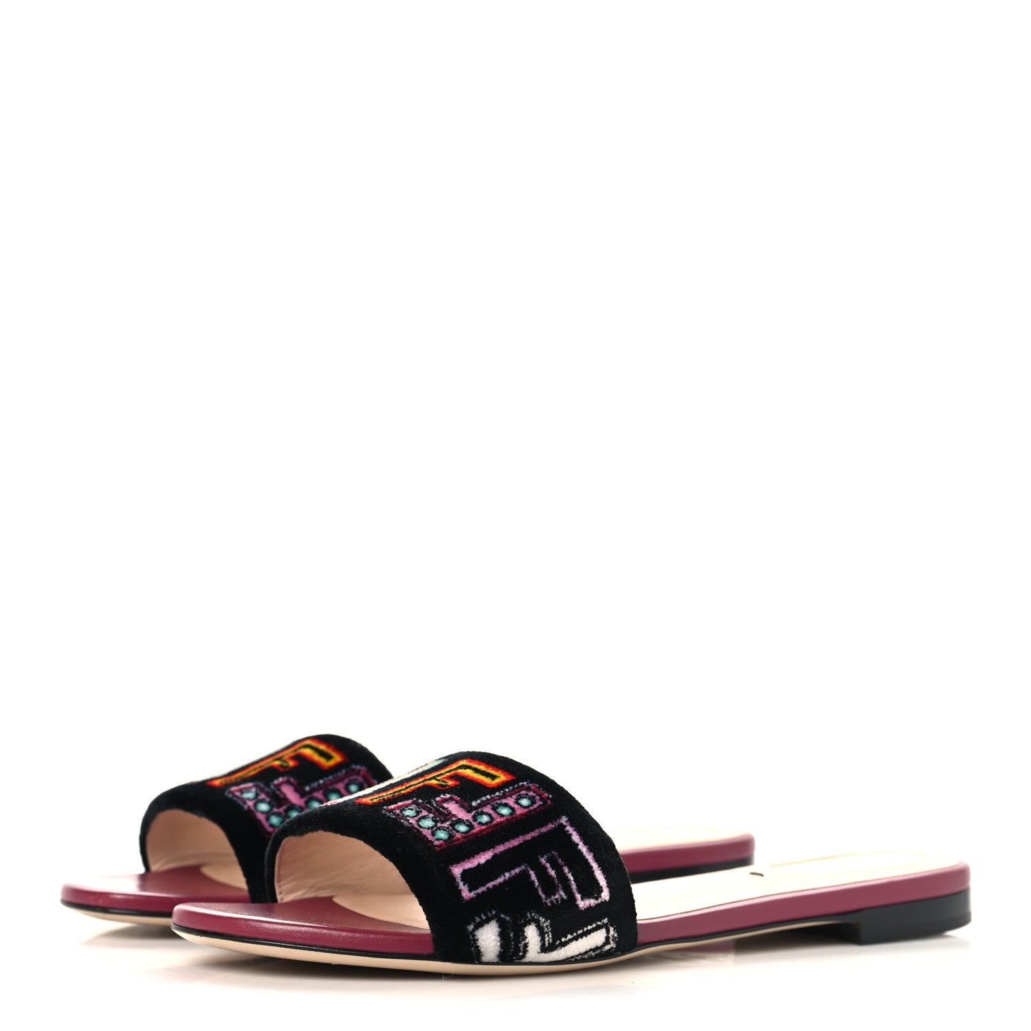 Fendi Velvet FF Flat Slide Sandals 37.5 Multicolor 4 of 9