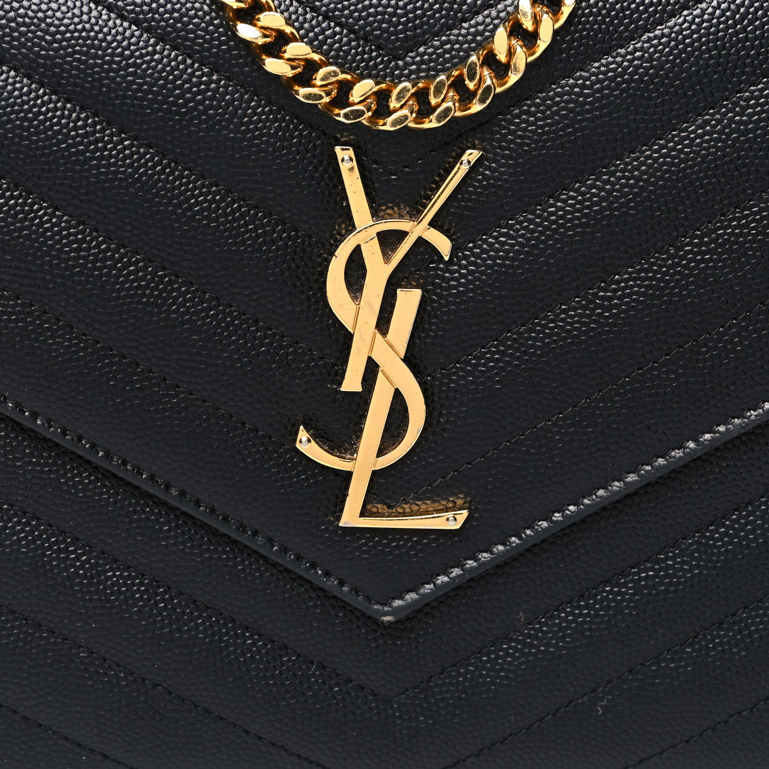 Saint Laurent Grain De Poudre Matelasse Chevron Monogram Chain Wallet Black 7 of 10