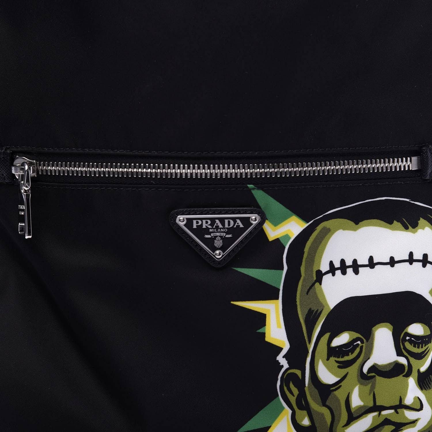 Prada X UNIVERSAL STUDIOS Tessuto Nylon Saffiano Frankenstein Drawstring Backpack Black 9 of 9