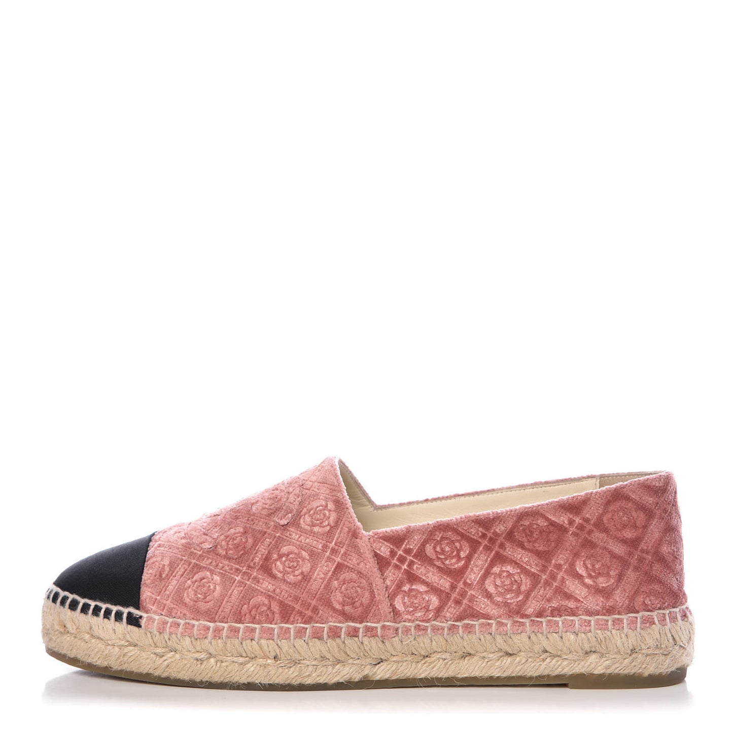 Velvet Grosgrain Quilted Camellia CC Espadrilles 39 Pink Black