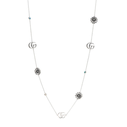 Gucci Sterling Silver Mother of Pearl Topaz GG Marmont Flower Station Necklace 1 of 5