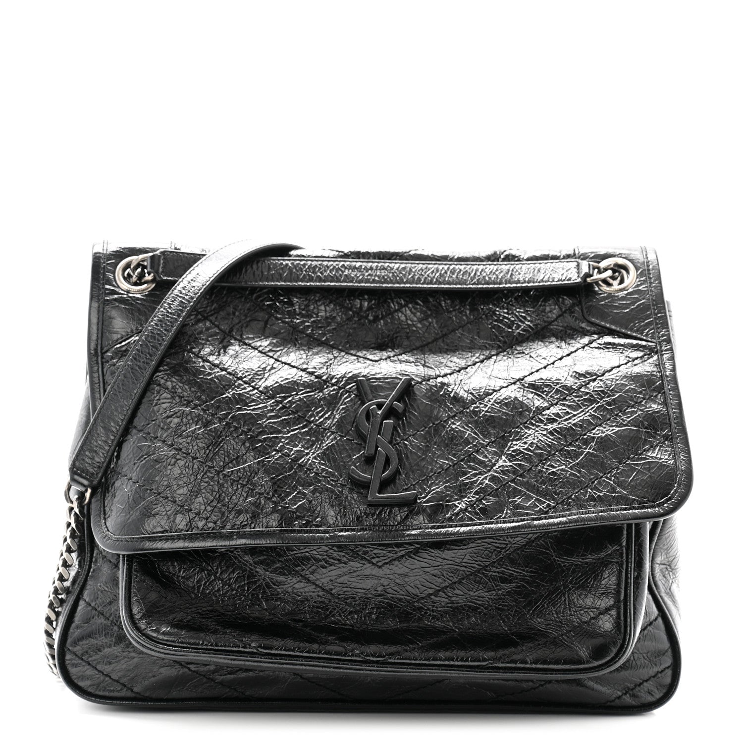 Saint Laurent Crinkled Calfskin Matelasse Monogram Medium Niki Chain Satchel Black 1 of 10