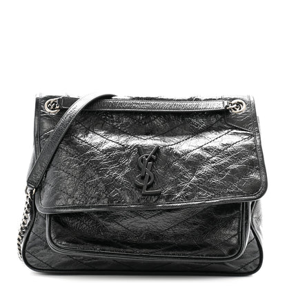 Saint Laurent Crinkled Calfskin Matelasse Monogram Medium Niki Chain Satchel Black 1 of 10