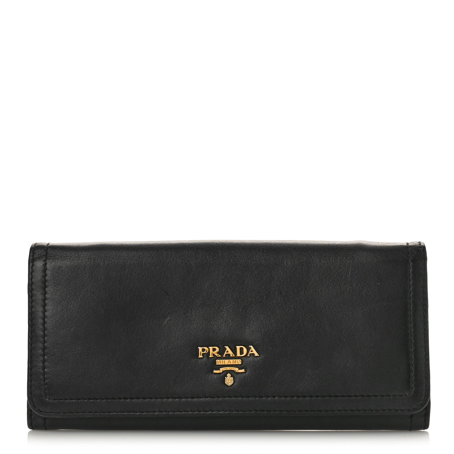 Prada Soft Calfskin Continental Flap Wallet Black 1 of 8