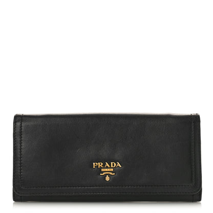 Prada Soft Calfskin Continental Flap Wallet Black 1 of 8