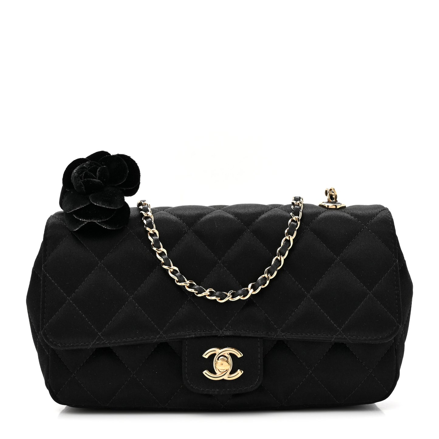 Satin Quilted Mini Rectangular Flap Black