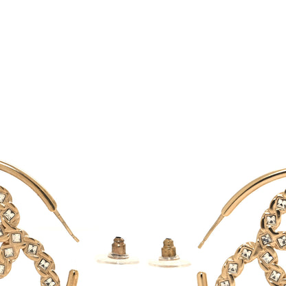 Chanel Crystal High Society CC Hoop Earrings Gold 3 of 5
