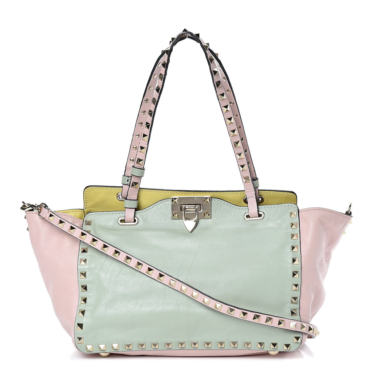 Valentino Garavani Vitello Watercolor Small Rockstud Tote Rose Green Yellow Sky 1 of 15