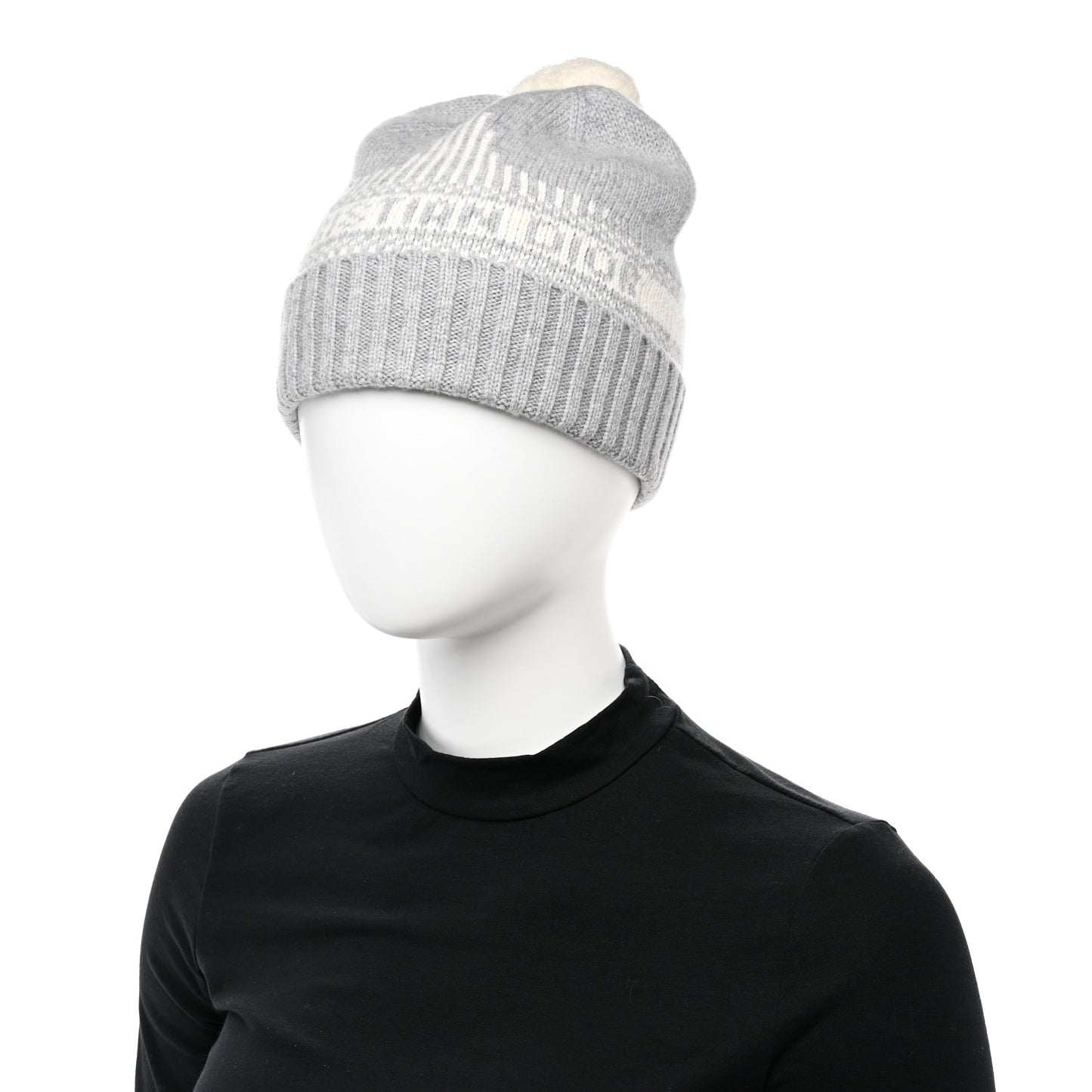 Cashmere Wool D-White Beanie Grey White