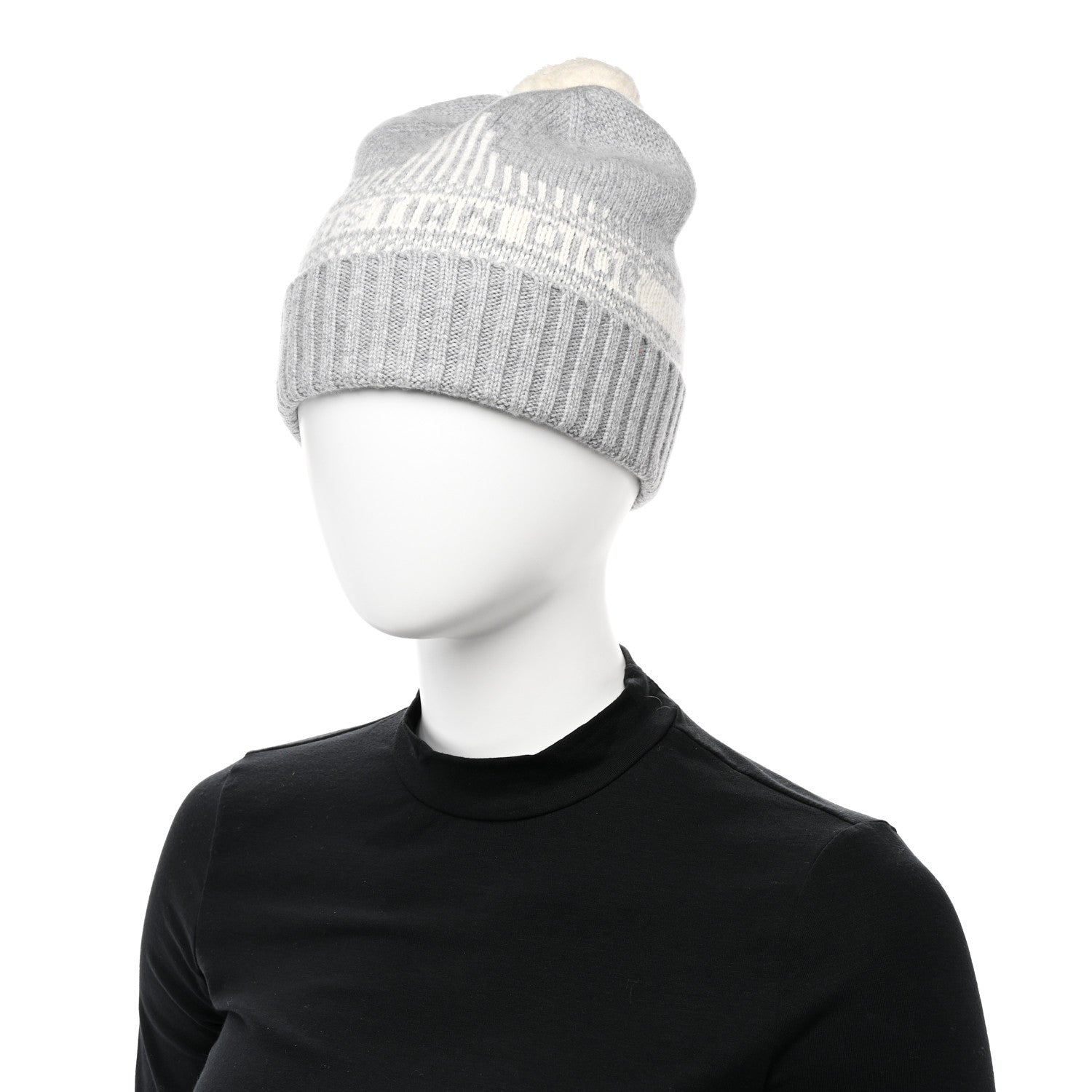 Christian Dior Cashmere Wool D-White Beanie Grey White 2 of 6
