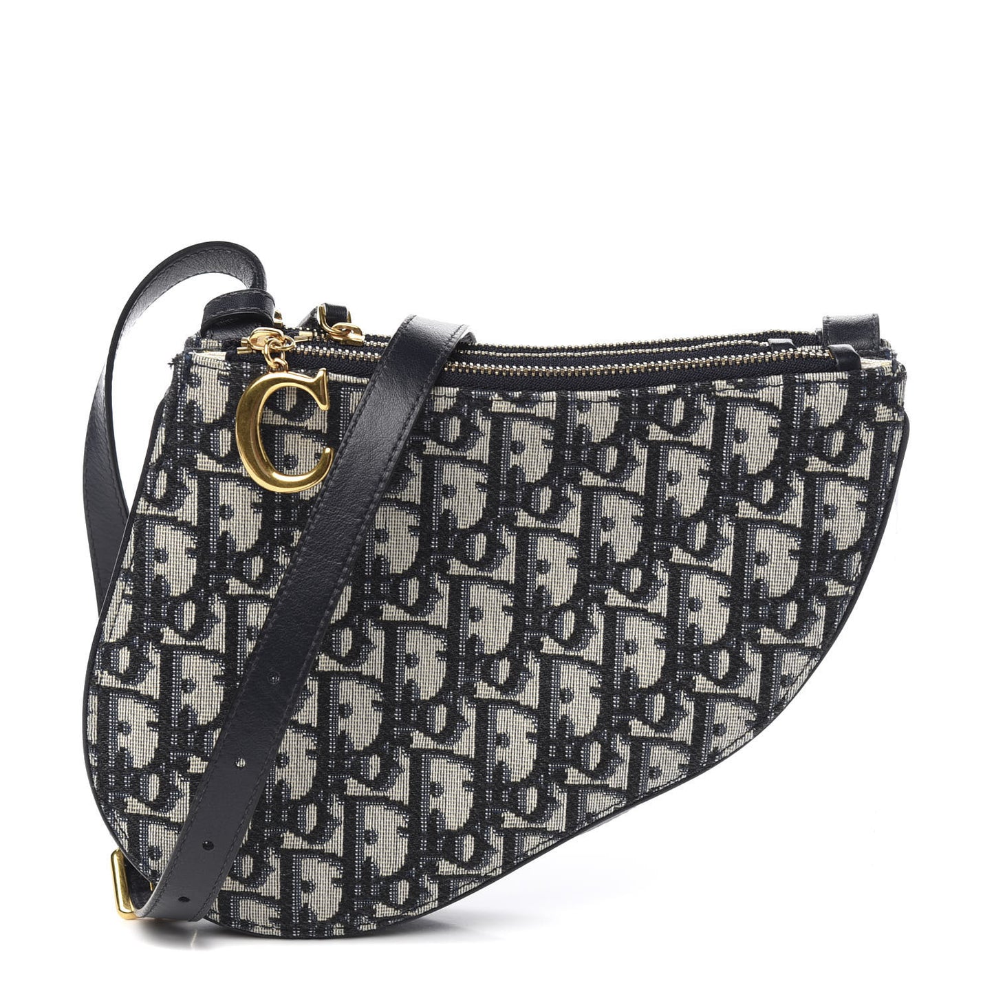Oblique Saddle Pouch With Strap Navy Blue