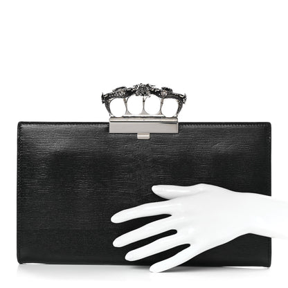 Alexander McQueen Calfskin Lizard Embossed Knuckle Flat Clutch Black 2 of 12