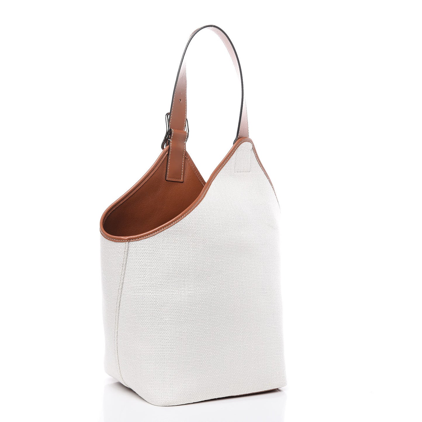 Linen Belted Strap Balloon Bucket Bag White
