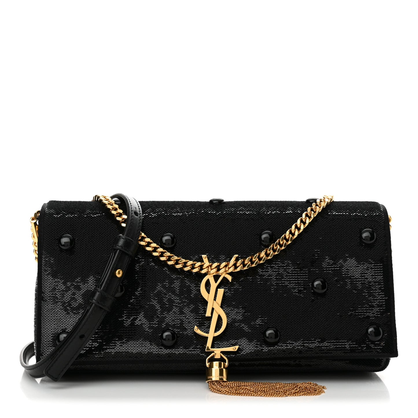 Sequin Satin Monogram Tassel Kate 99 Black