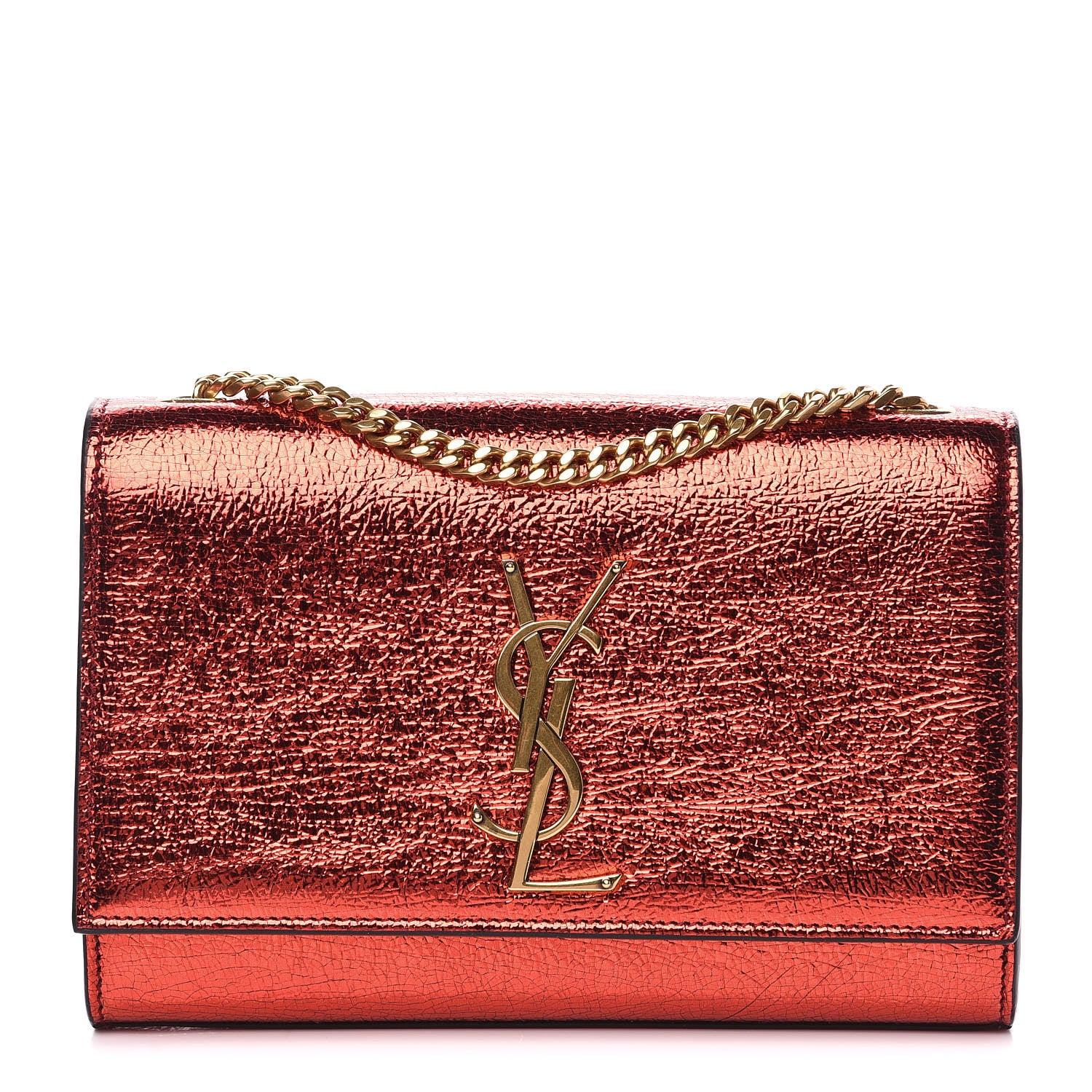 Saint Laurent Metallic Calfskin Small Classic Monogram Kate Satchel Red 1 of 9