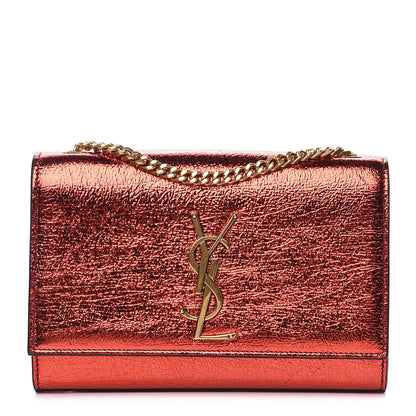 Saint Laurent Metallic Calfskin Small Classic Monogram Kate Satchel Red 1 of 9