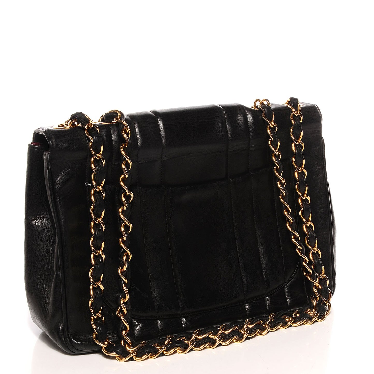 Lambskin Vertical Quilt Jumbo Single Flap Black