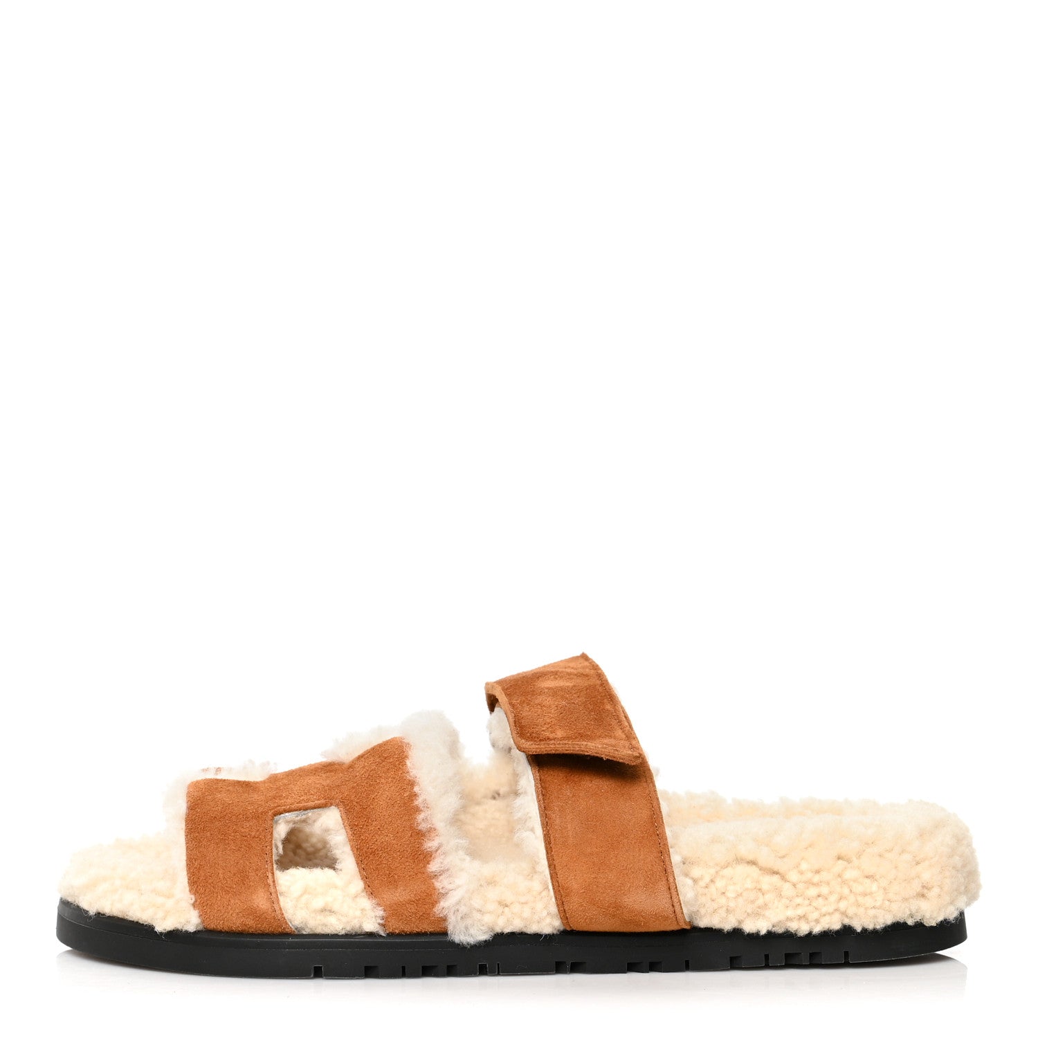 Hermes Suede Goatskin Woolskin Womens Chypre Sandals 35 Naturel Ecru 1 of 8