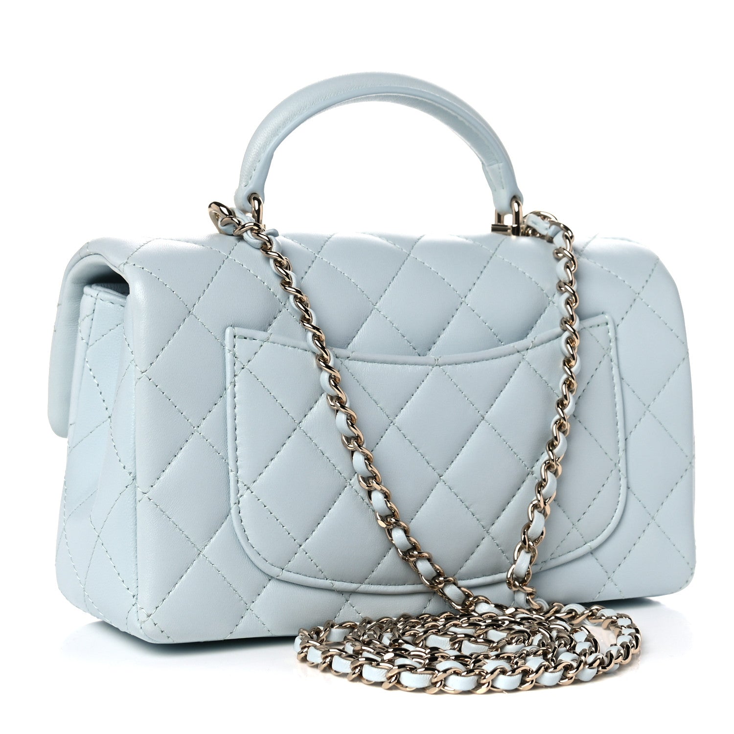 Chanel Lambskin Quilted Mini Top Handle Rectangular Flap Light Blue 3 of 10