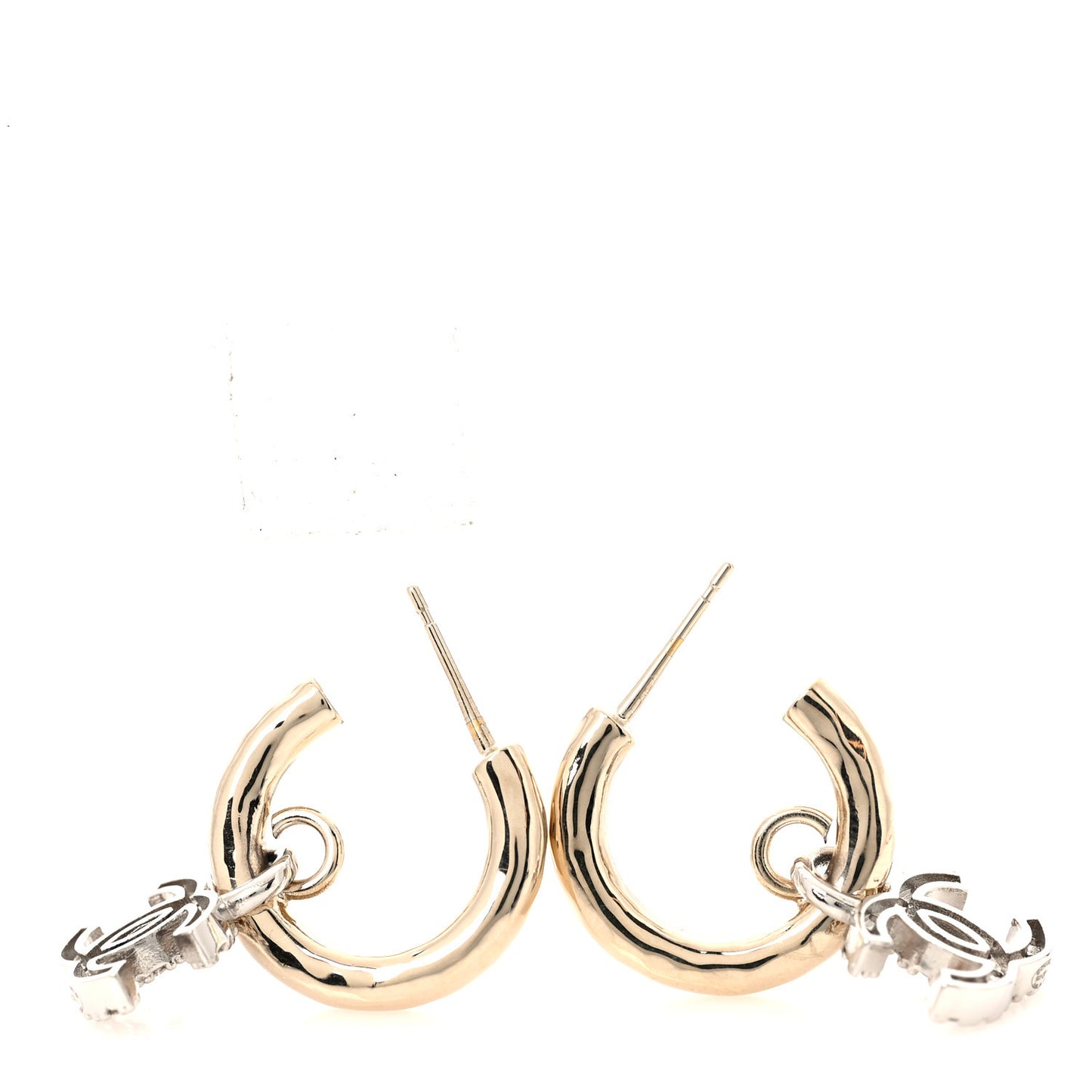 Metal Crystal CC Hoop Drop Earrings Gold