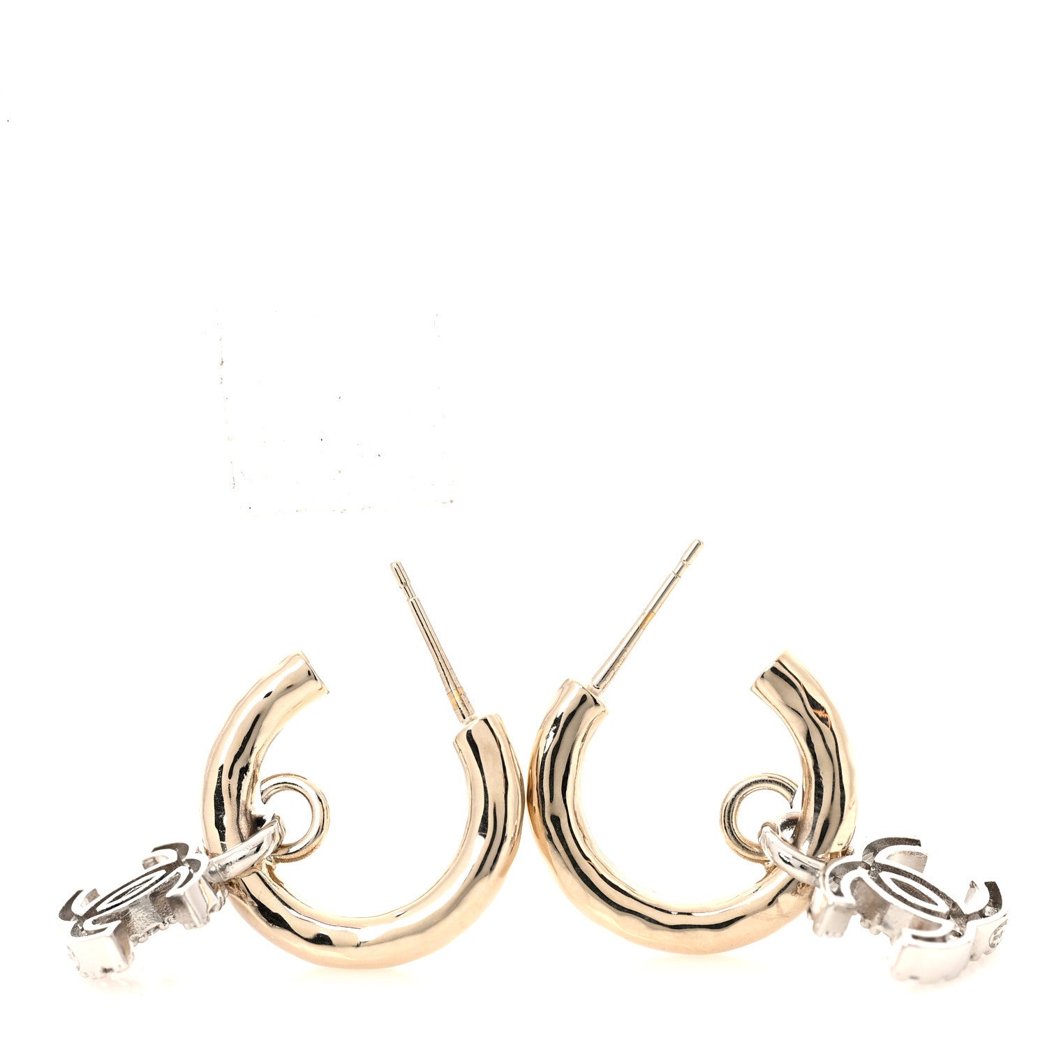 Chanel Metal Crystal CC Hoop Drop Earrings Gold 3 of 5