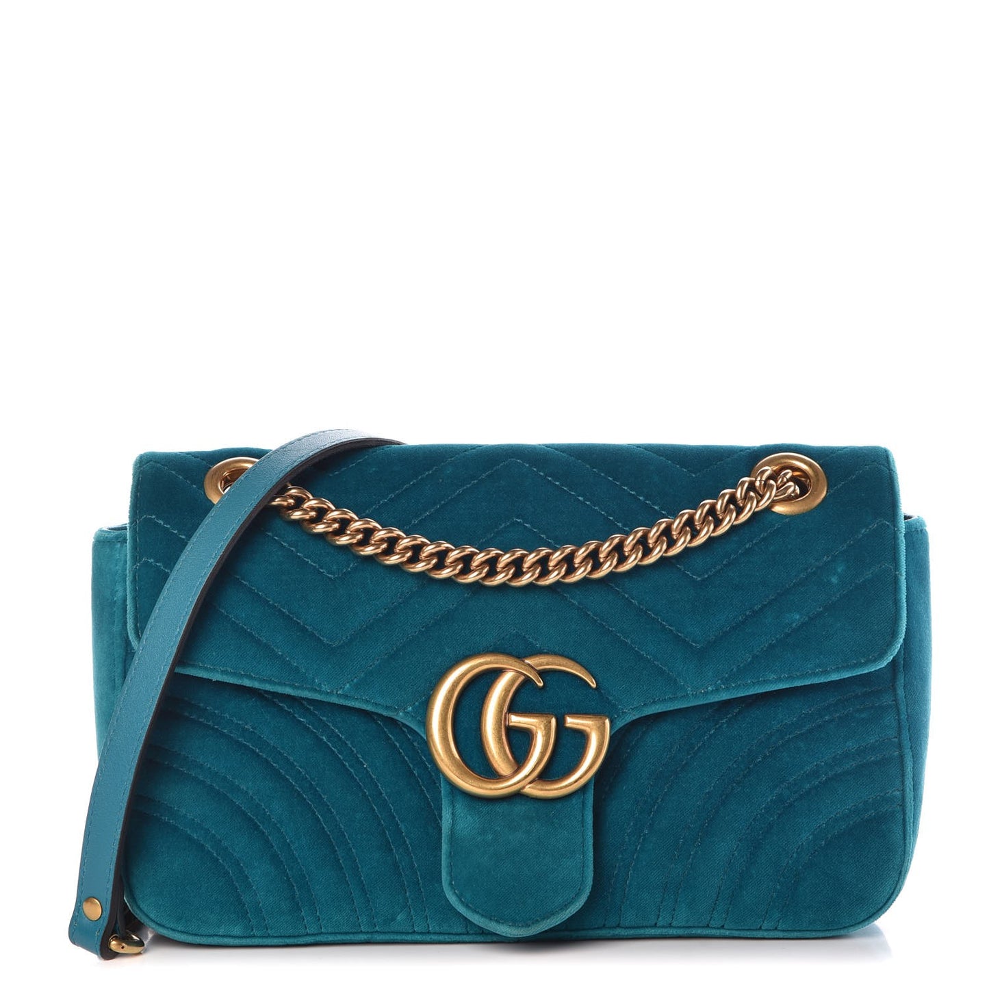 Velvet Matelasse Small GG Marmont Shoulder Bag Pavone Cyan