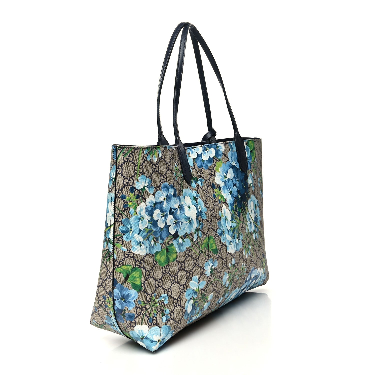 Gucci GG Supreme Monogram Blooms Medium Reversible Tote Beige Blue Navy 4 of 20